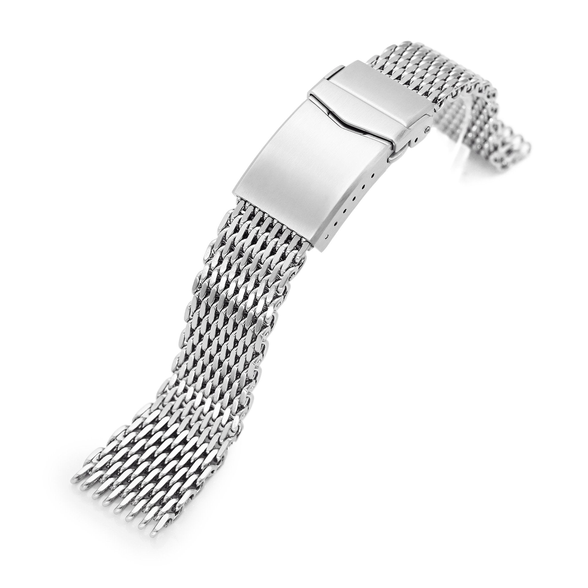 20mm Tapered "SHARK" Mesh Band Stainless Steel Watch Bracelet, V-Clasp, Brushed