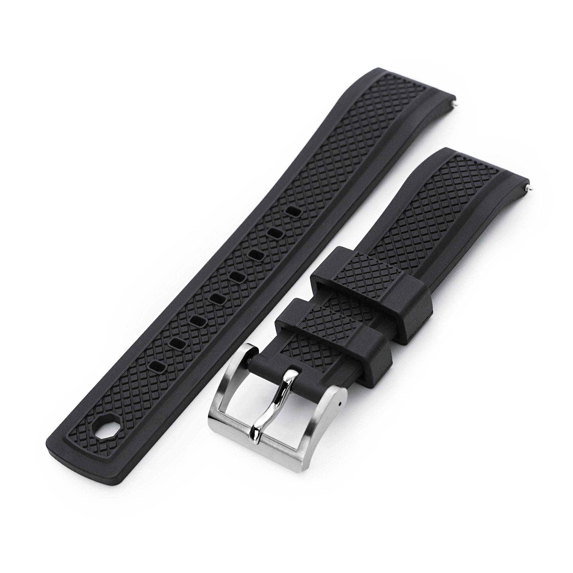 Crisscross Black FKM Quick Release Rubber Strap, 20mm or 22mm