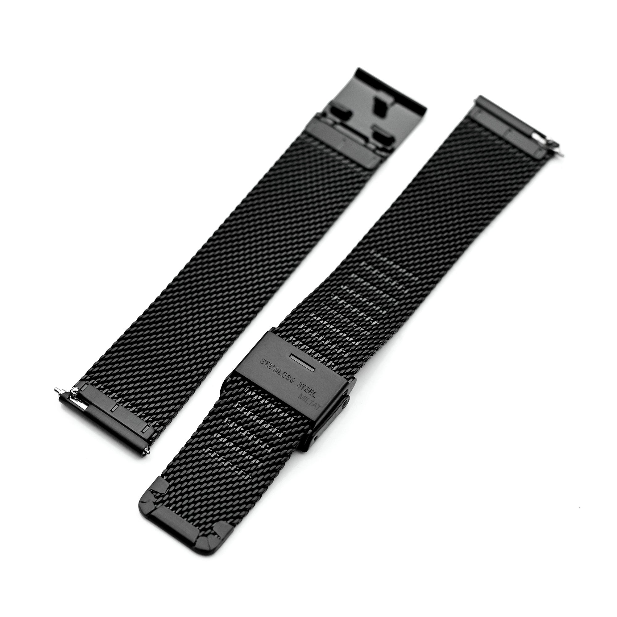 Quick Release Classic Superfine Mesh Watch Band, 18mm, 19mm, 20mm or 22mm, PVD Black