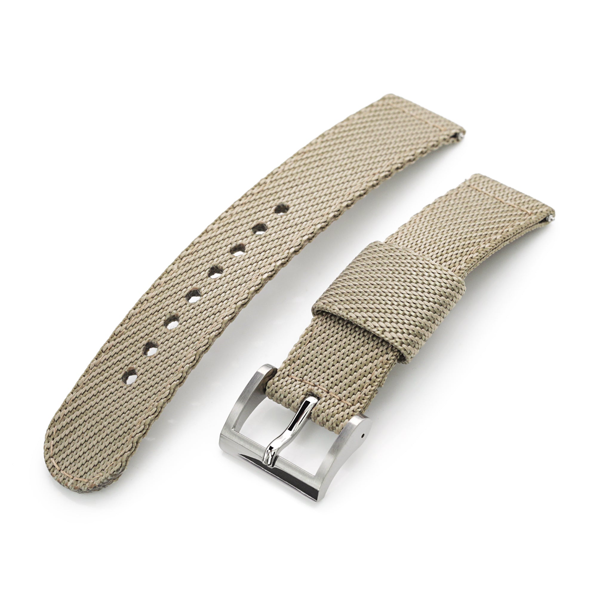 2-pcs Nylon Watch Band, Khaki, Quick Release, Polished Buckle