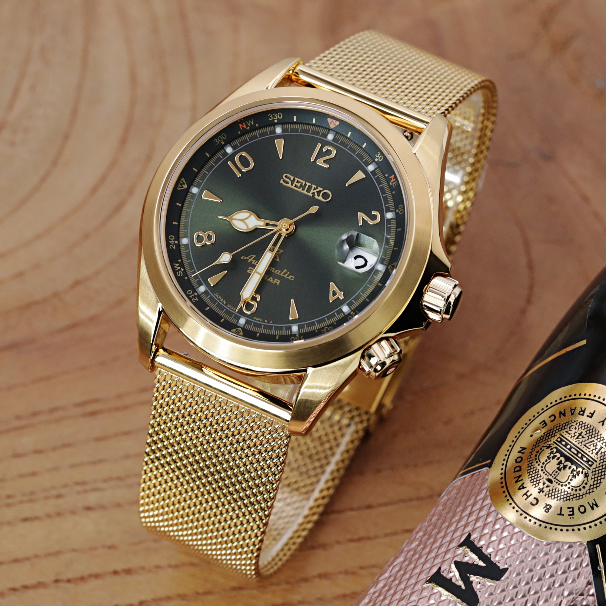 Quick Release Classic Superfine Mesh Watch Band, 18mm, 19mm, 20mm or 22mm, Full IP Gold