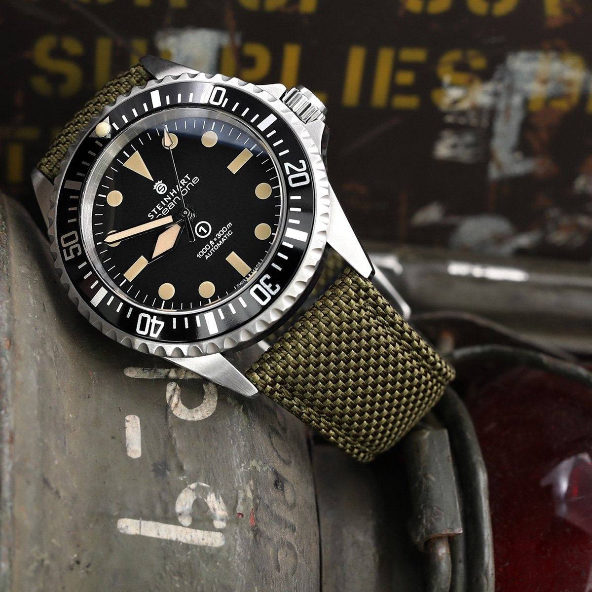 20mm, 21mm or 22mm Strong Texture Woven Nylon Military Green Watch Strap, Polished