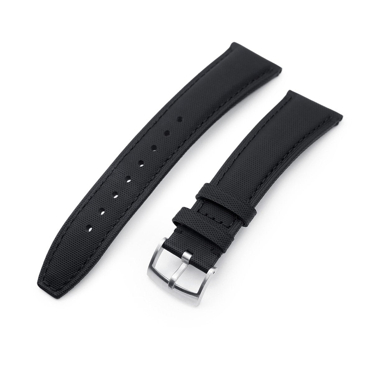 20mm or 22mm Black Woven Texture Watch Strap, Black Stitching, Brushed