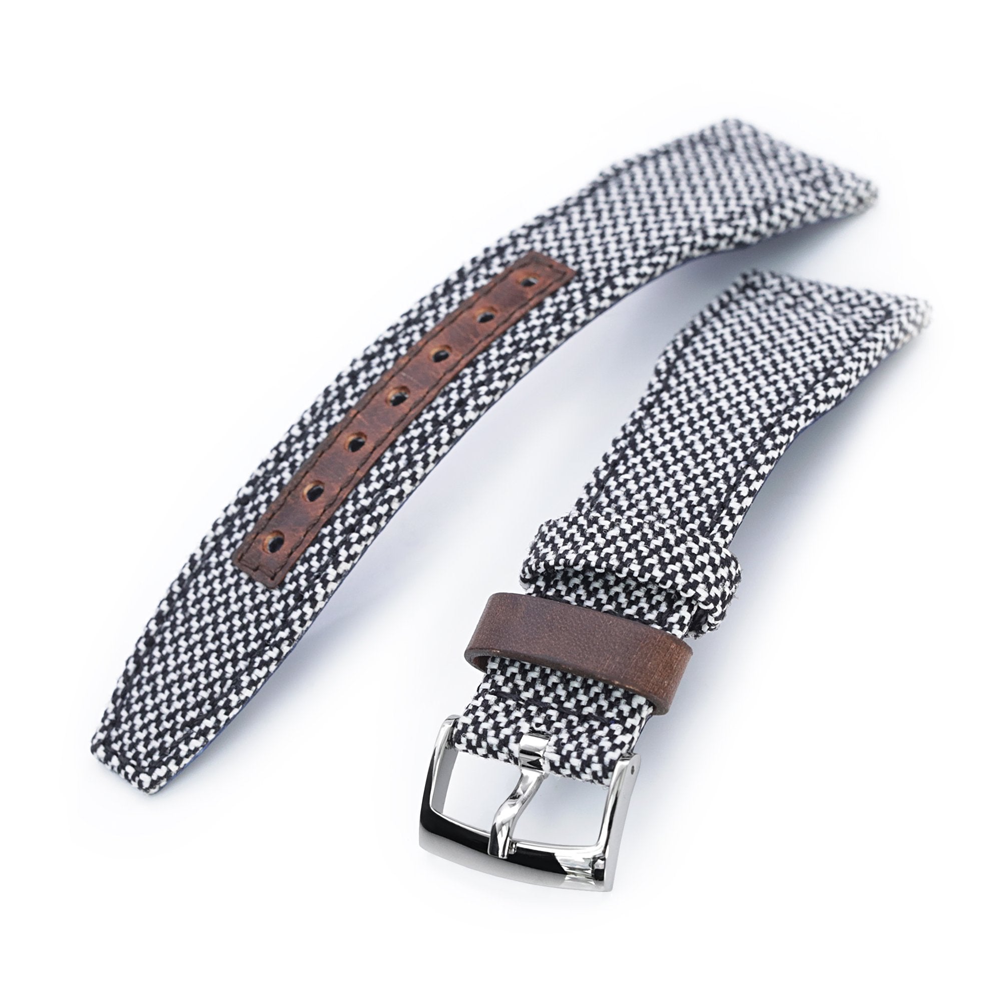 Q.R. Pilot watch strap 20mm or 22mm Revive Watch Band in Black Mixed White