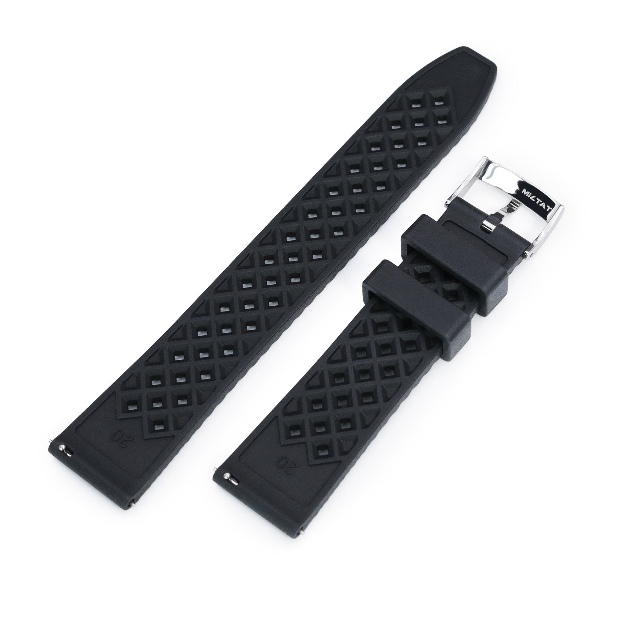 Rhombus Black FKM Quick Release rubber watch strap, 20mm