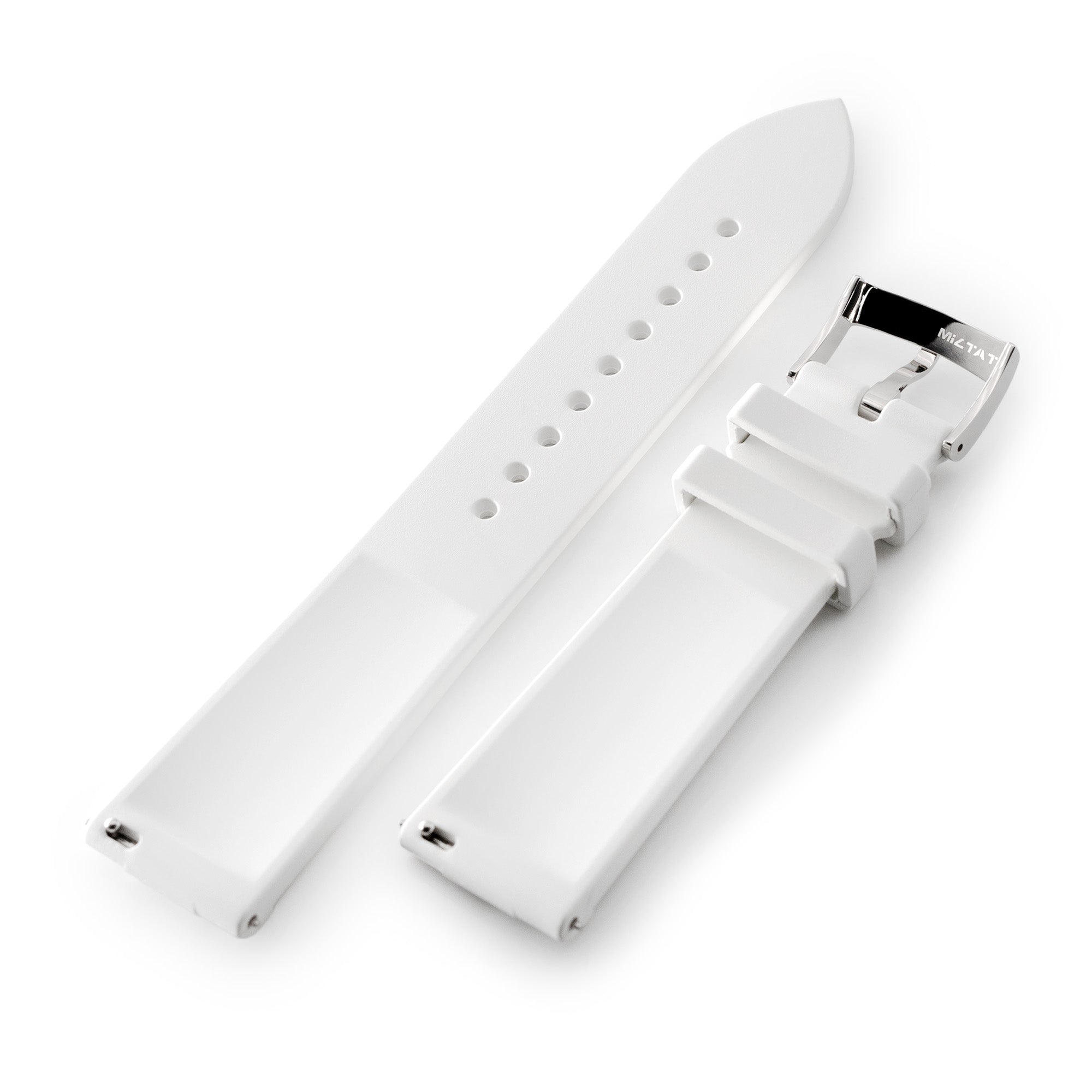 20mm Quick Release Watch Band White Raised Center FKM Rubber Strap, Polished Buckle