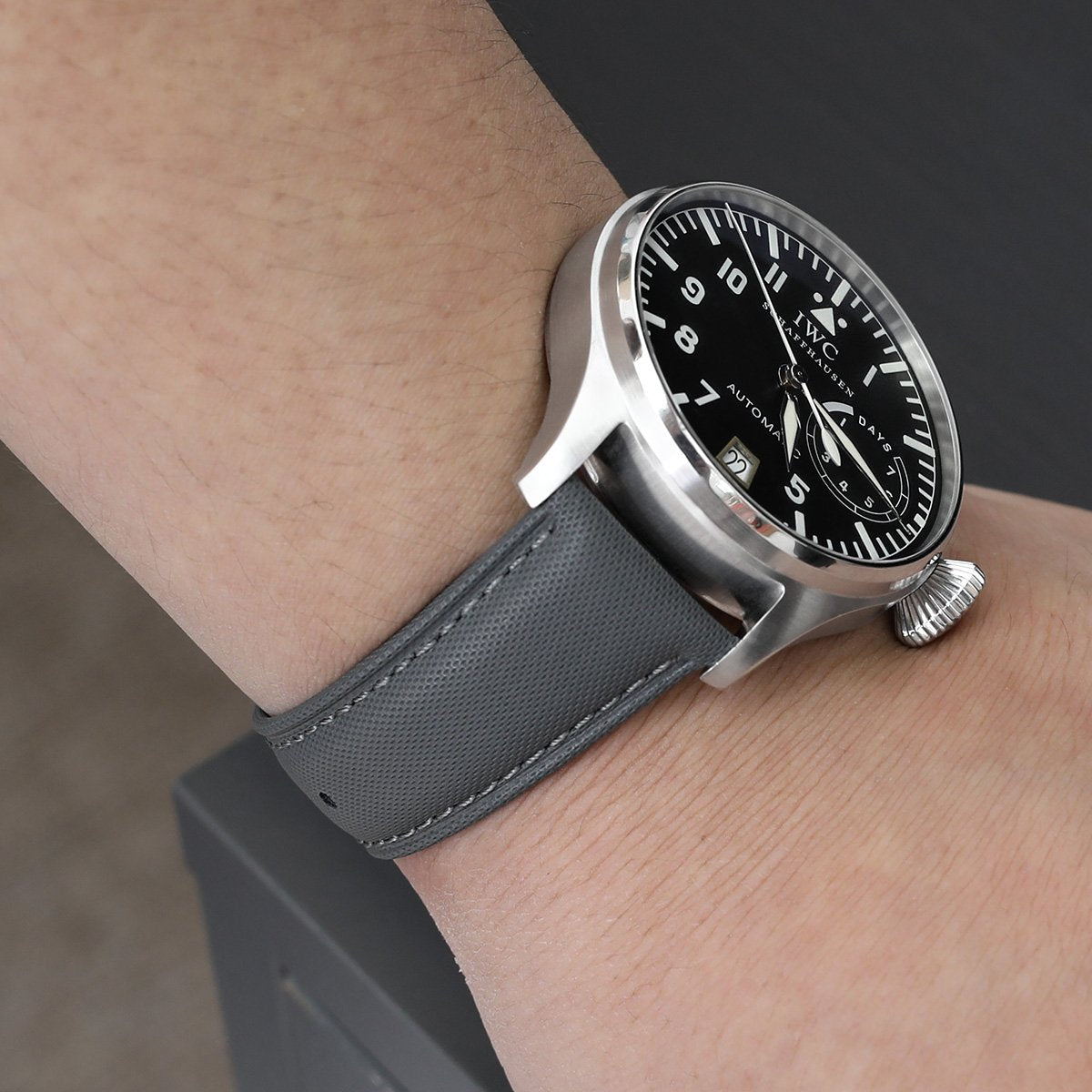 20mm or 22mm Military Grey Woven Texture Watch Strap, Brushed
