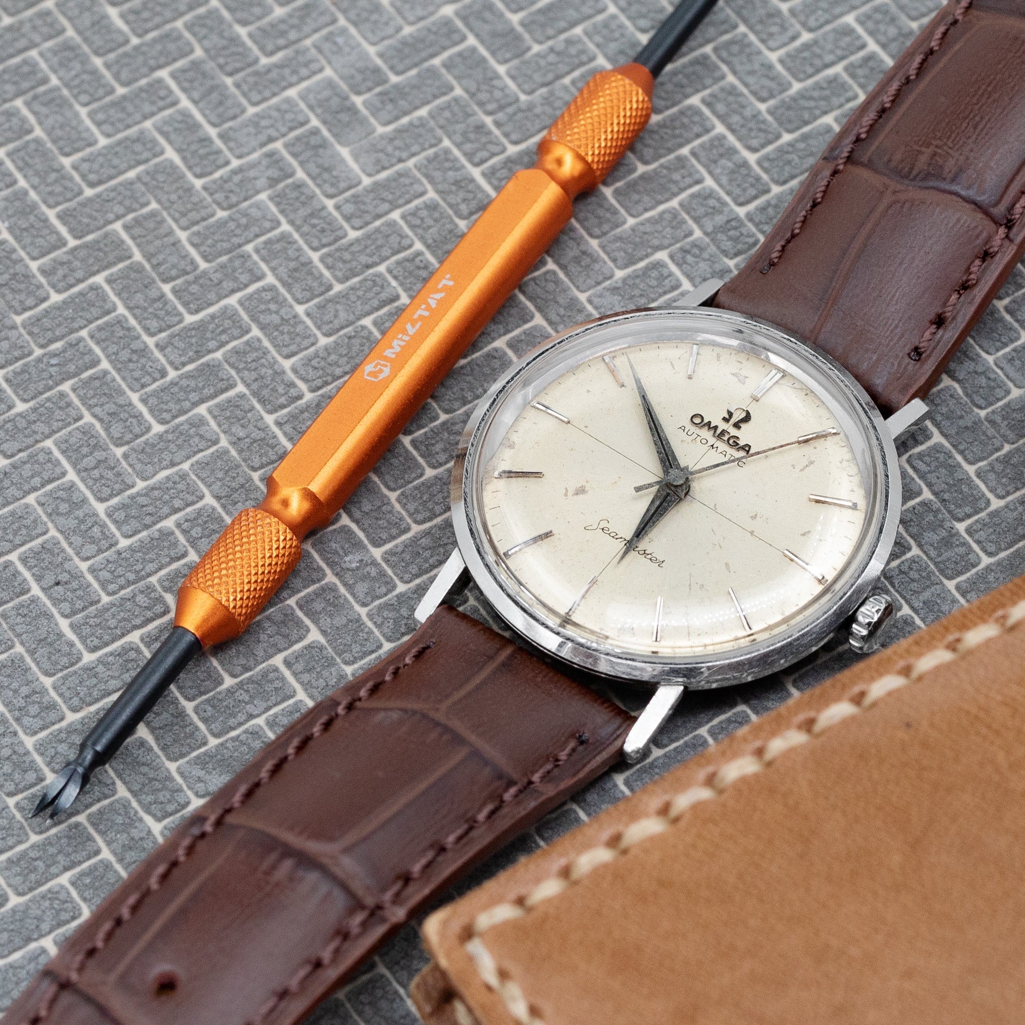 Q.R. 18mm or 19mm Brown CrocoCalf (Italian Croco Grain) Watch Band