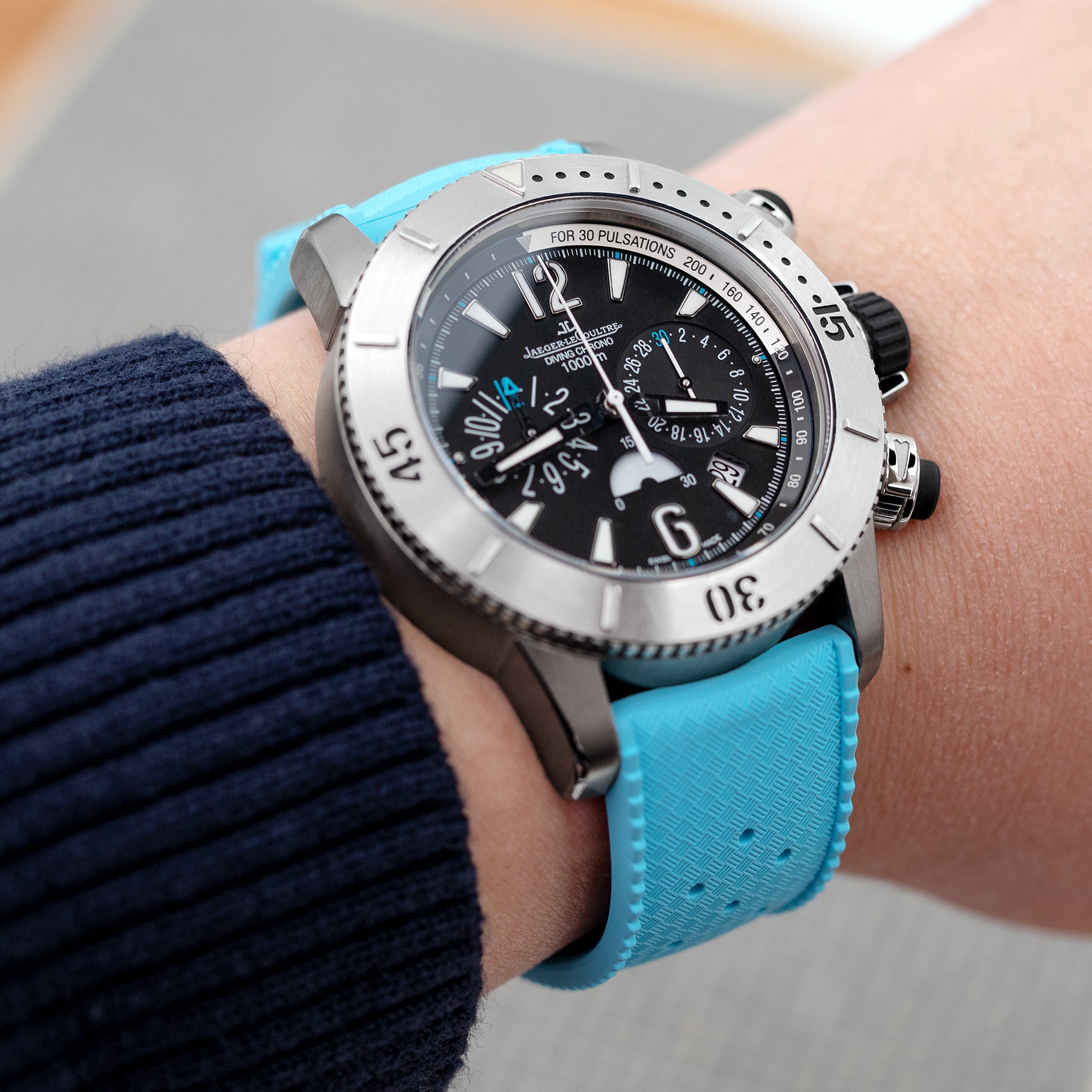 Quick Release Sky Blue Tropical-Style Pro FKM rubber watch strap, 18mm, 20mm or 22mm