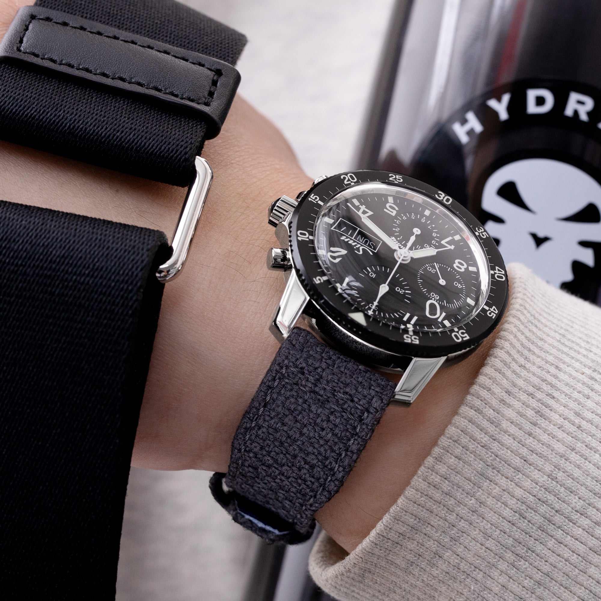 Q.R. Pilot watch strap 20mm or 22mm Revive Watch Band in Black