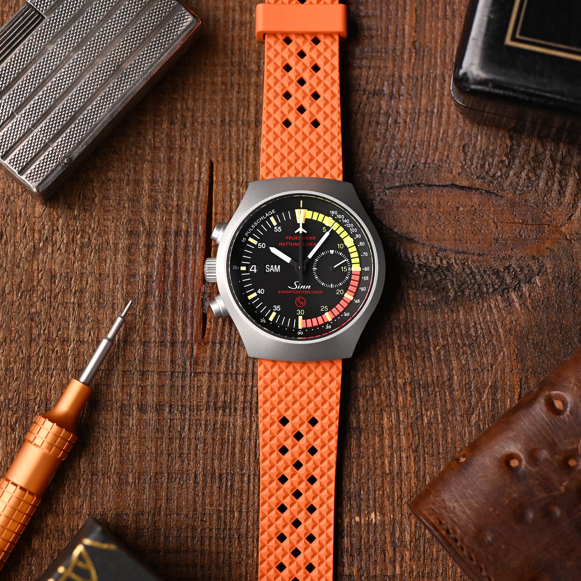 Rhombus Orange FKM Quick Release rubber watch strap, 20mm