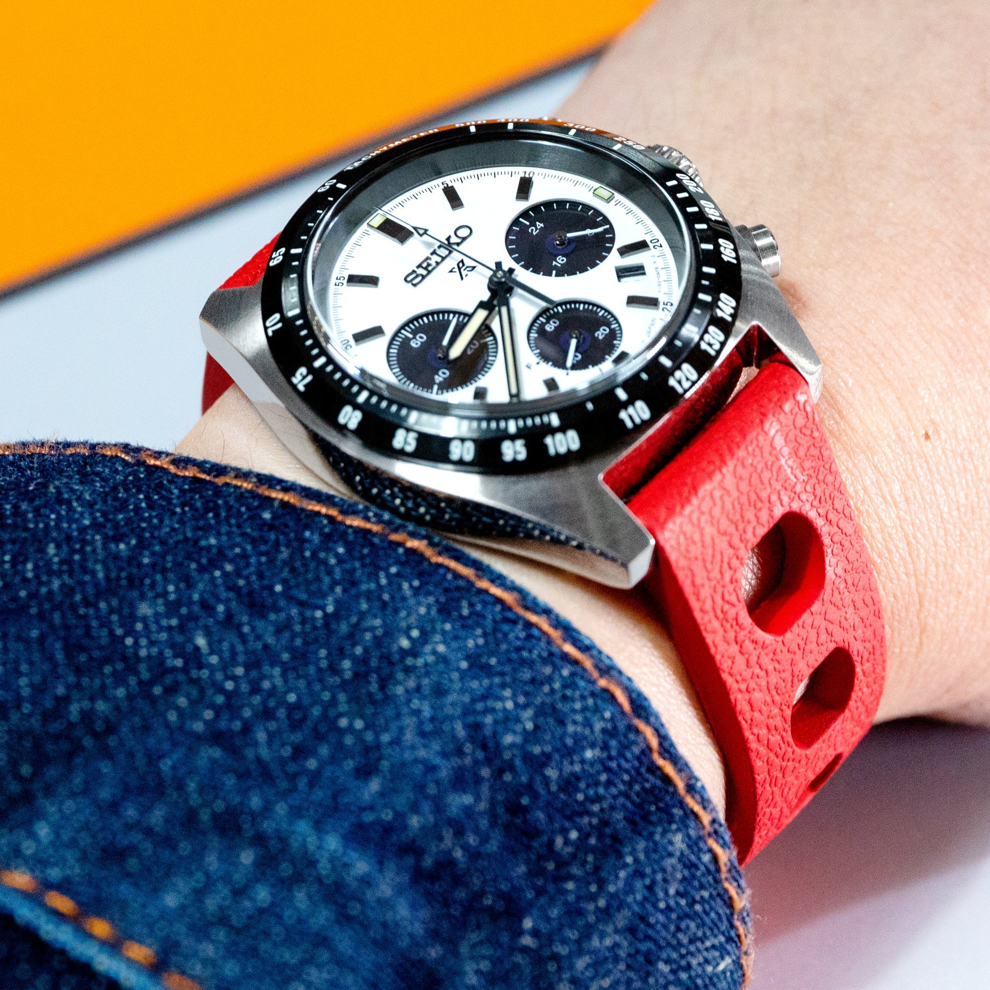 20mm Red Large Holes Rally FKM Quick Release Rubber watch band