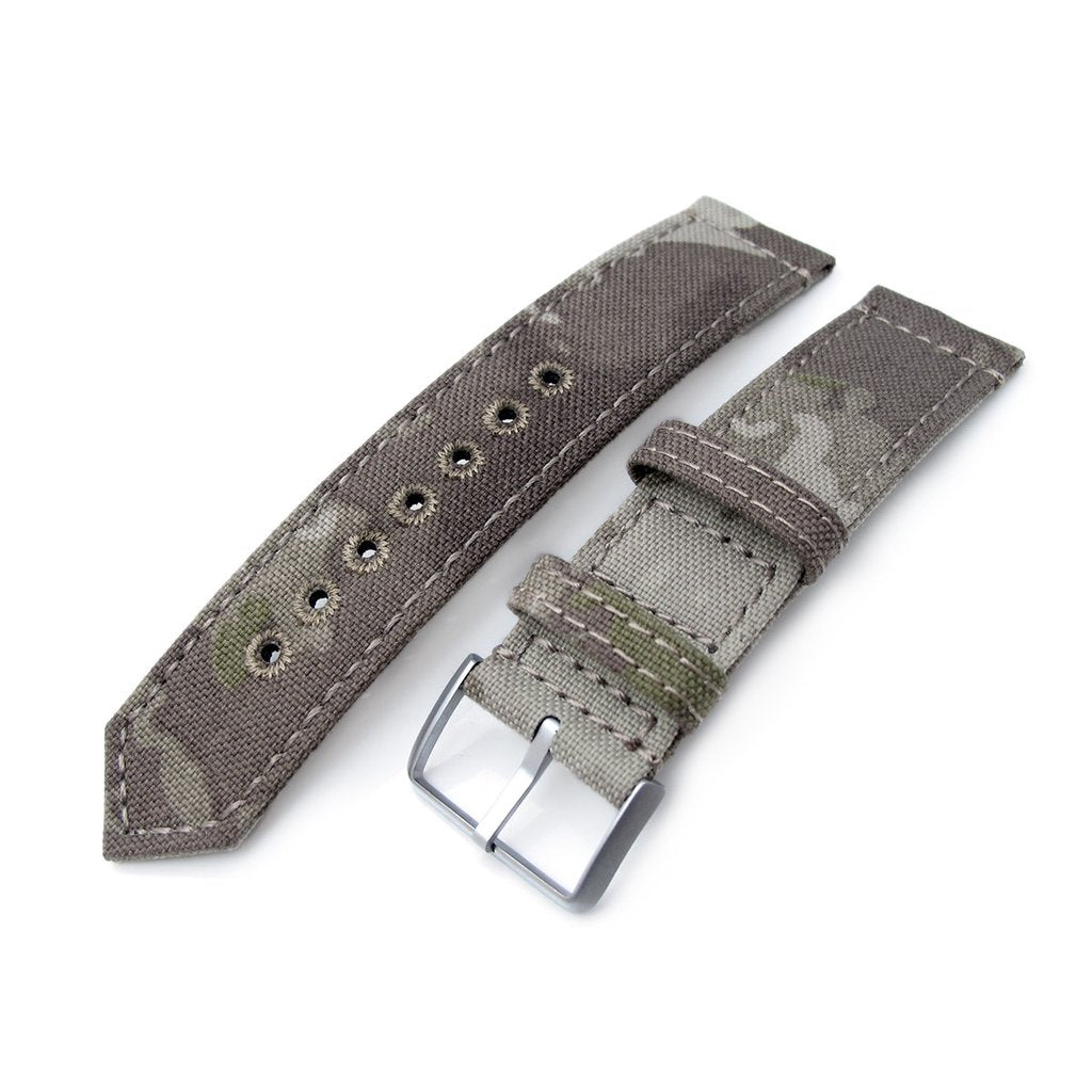 20mm or 22mm MiLTAT WW2 2-piece Light Grey Camouflage Nylon Armband with lockstitch round hole, Brushed