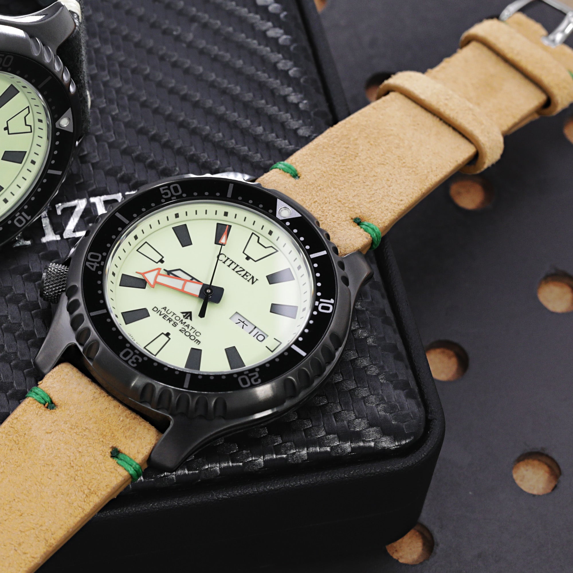 20mm Khaki Quick Release Italian Suede Leather Watch Strap, Green St.