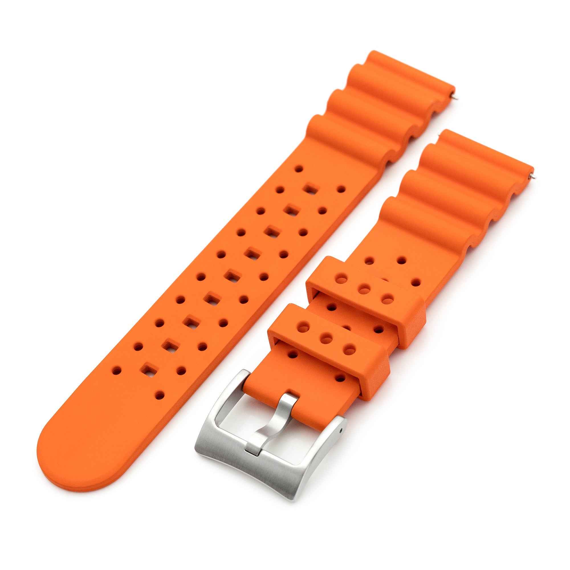 20mm or 22mm Quick Release Orange Diver FKM Rubber Strap, Brushed