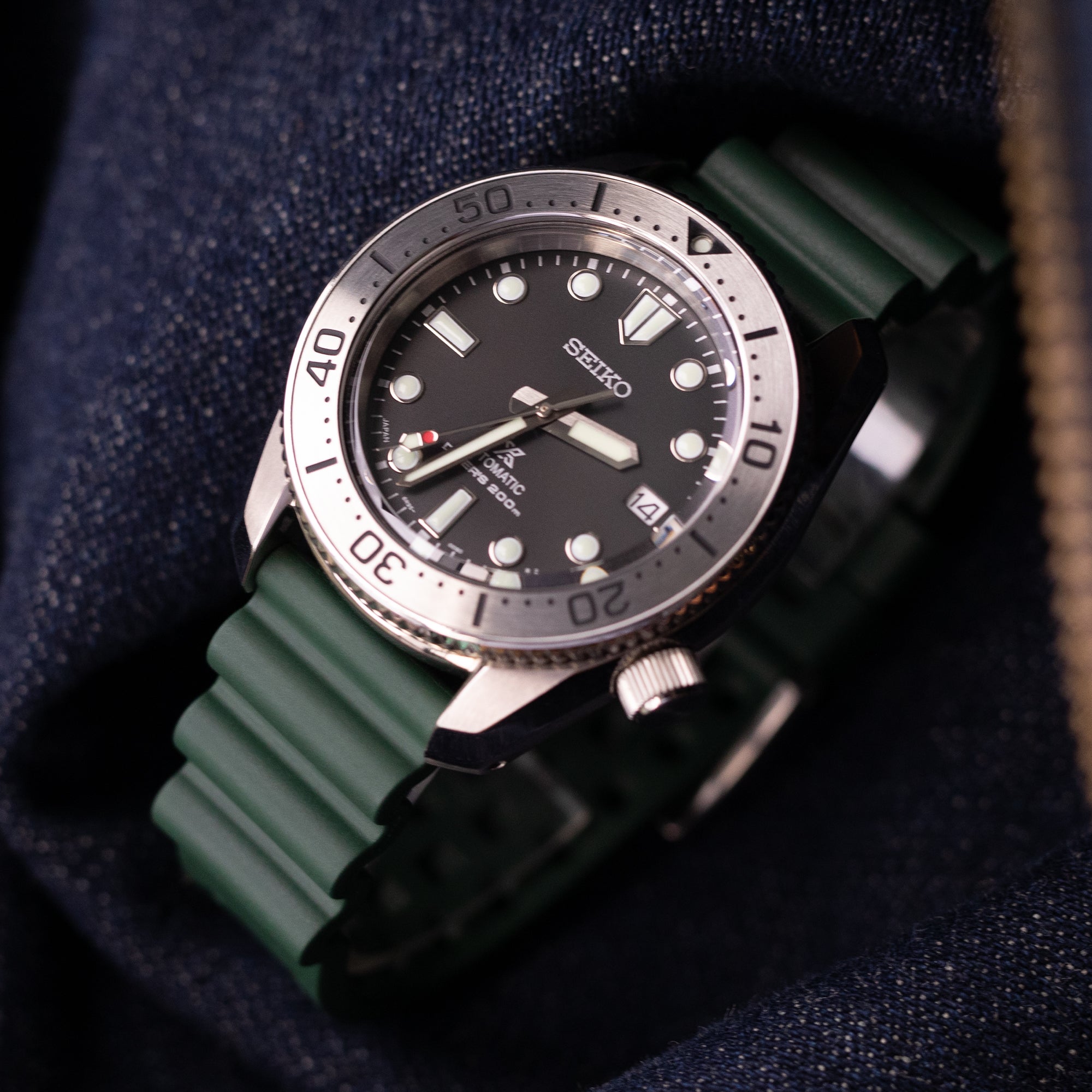 20mm Quick Release Dark Green Diver FKM Rubber Strap, Brushed
