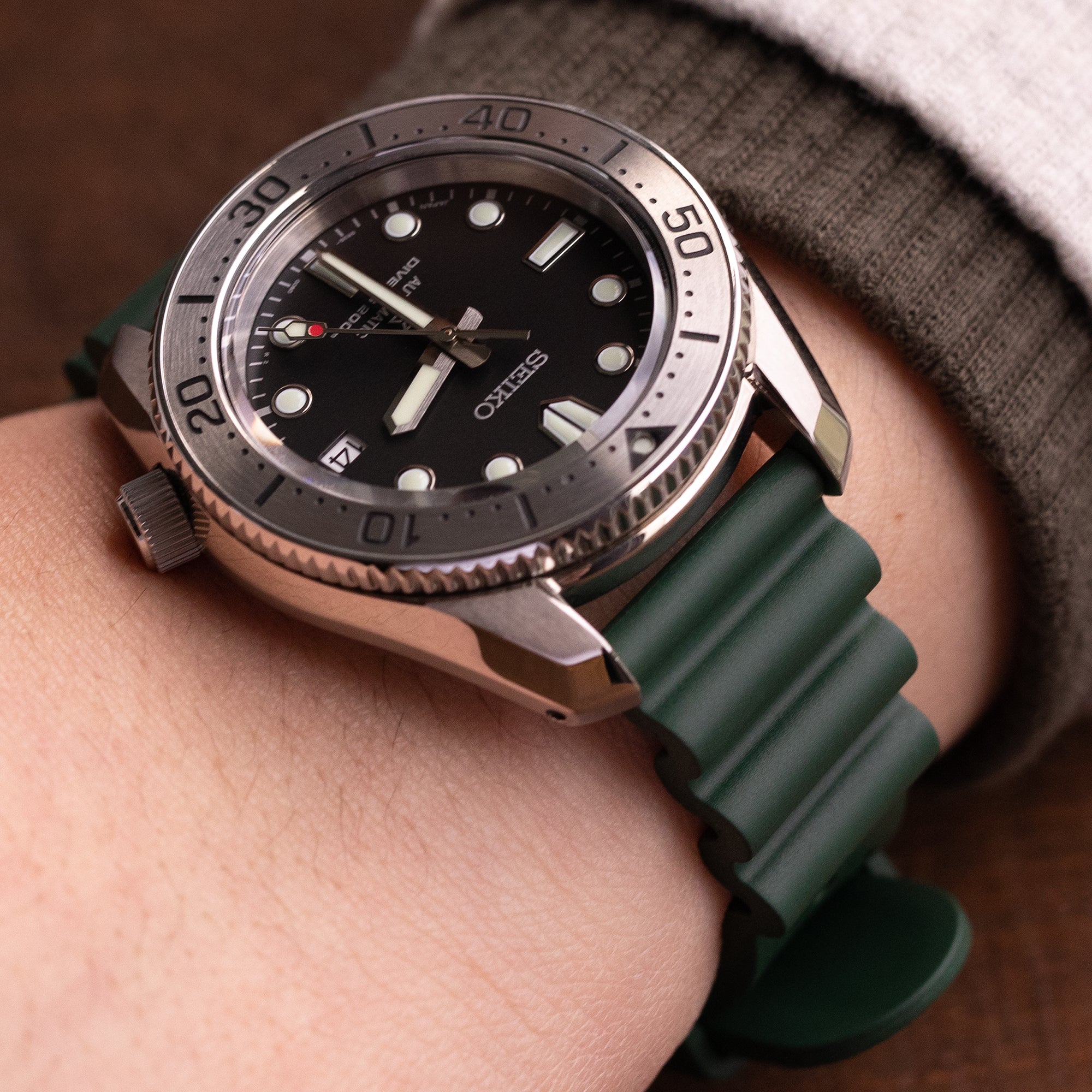 20mm Quick Release Dark Green Diver FKM Rubber Strap, Brushed