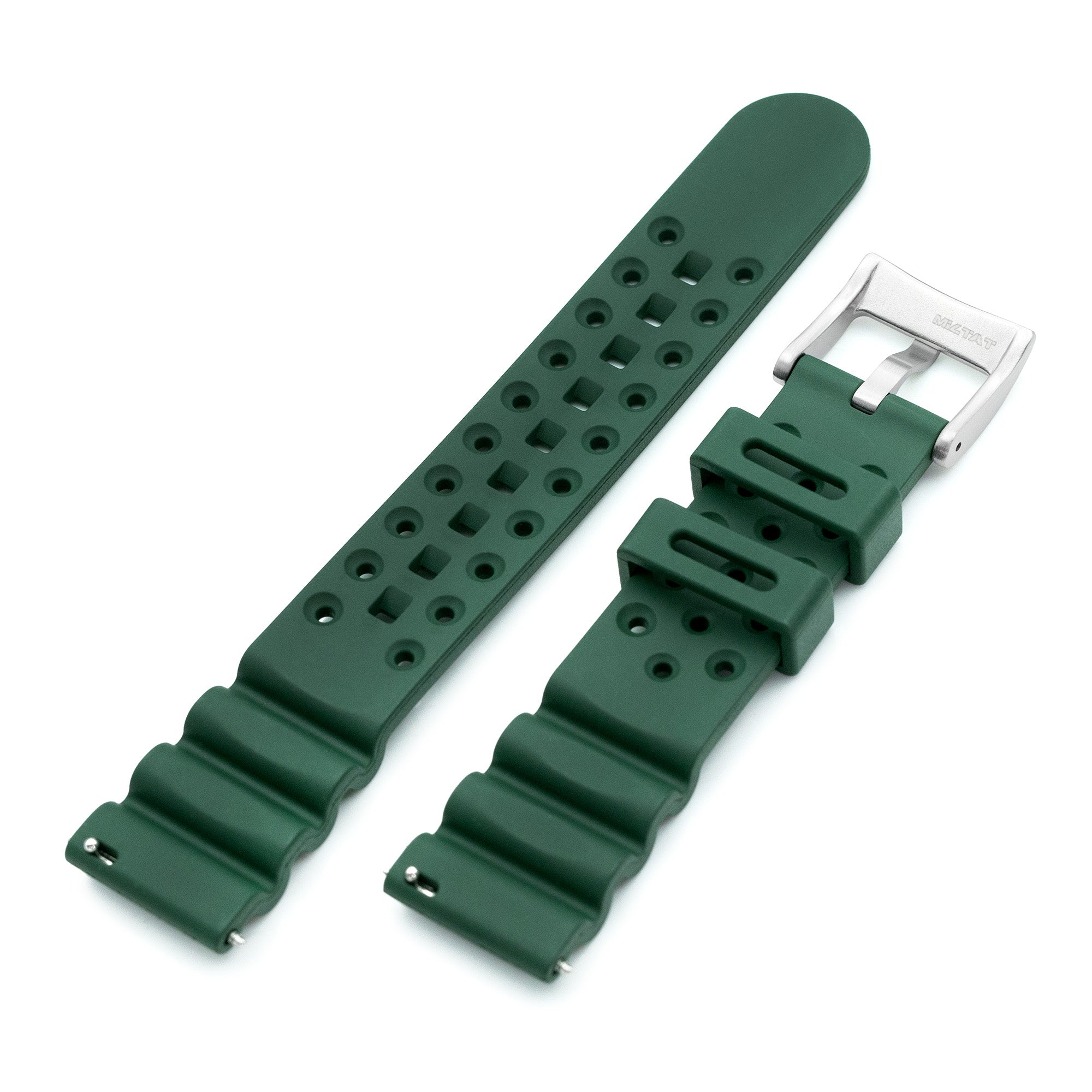 20mm Quick Release Dark Green Diver FKM Rubber Strap, Brushed