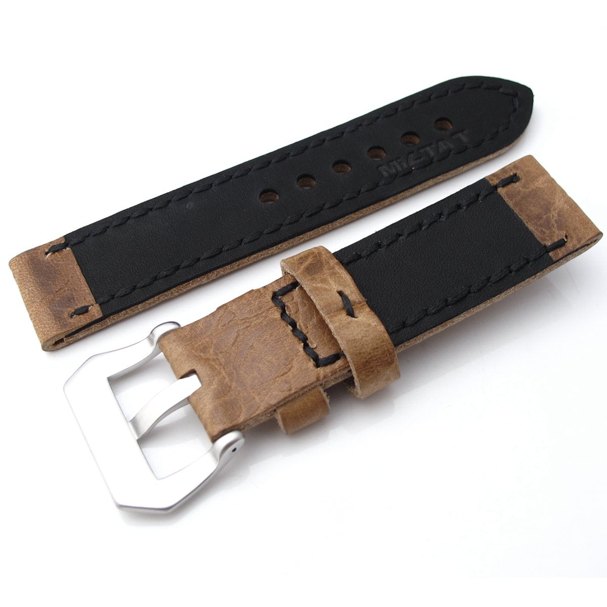 20, 21, 22mm CrocoCalf (Croco Grain) Honey Brown Watch Strap with Black Stitches