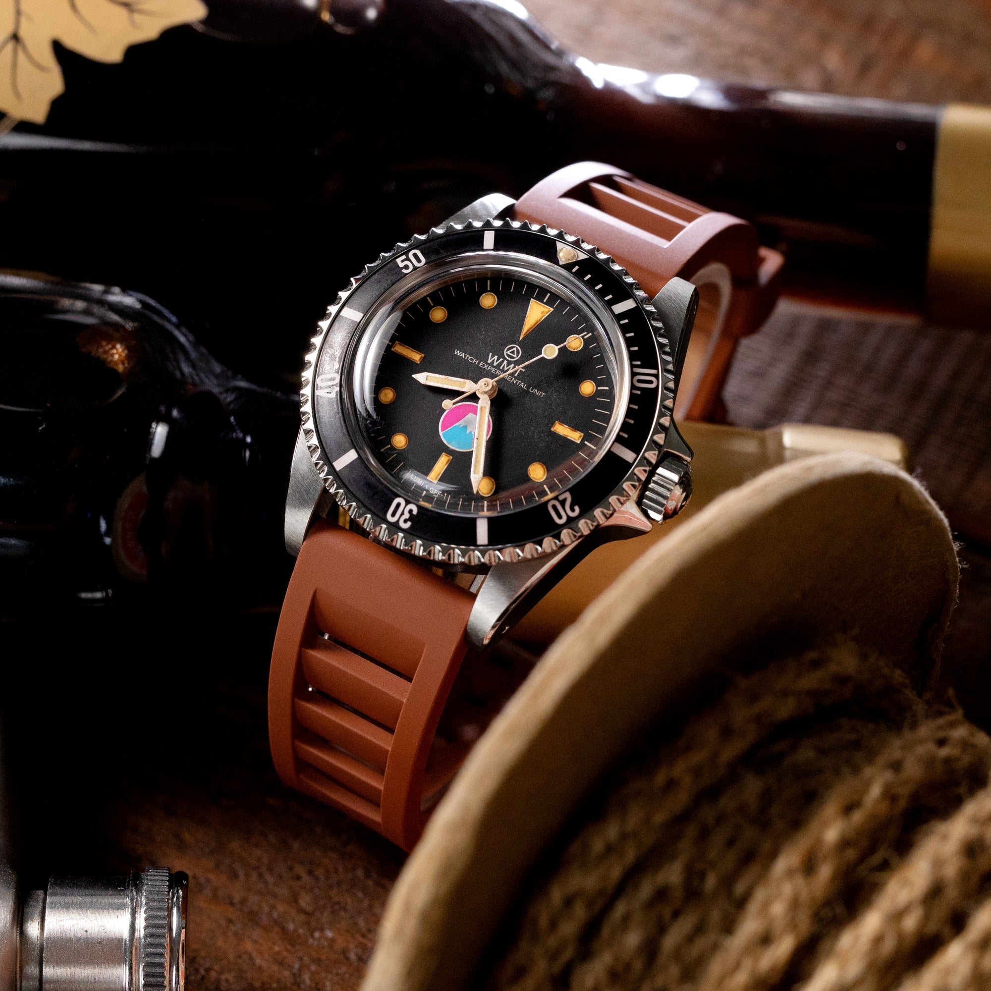 Brown RM Vented FKM Quick Release Rubber Watch Strap, 20mm