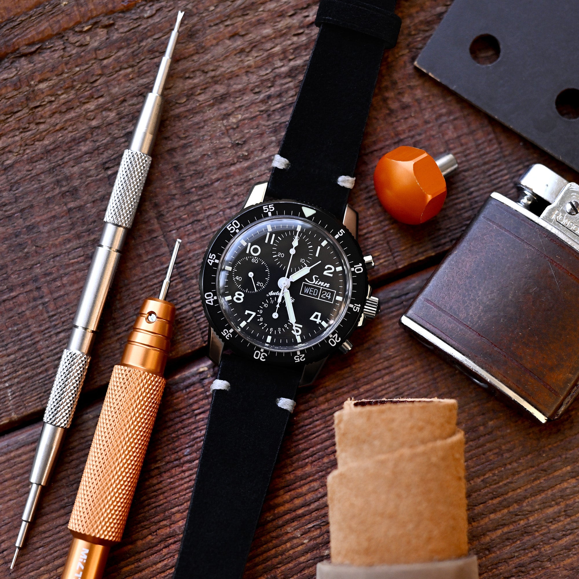 Black Italian Suede Leather Watch Strap | Twin-Stitch Quick Release | 20mm