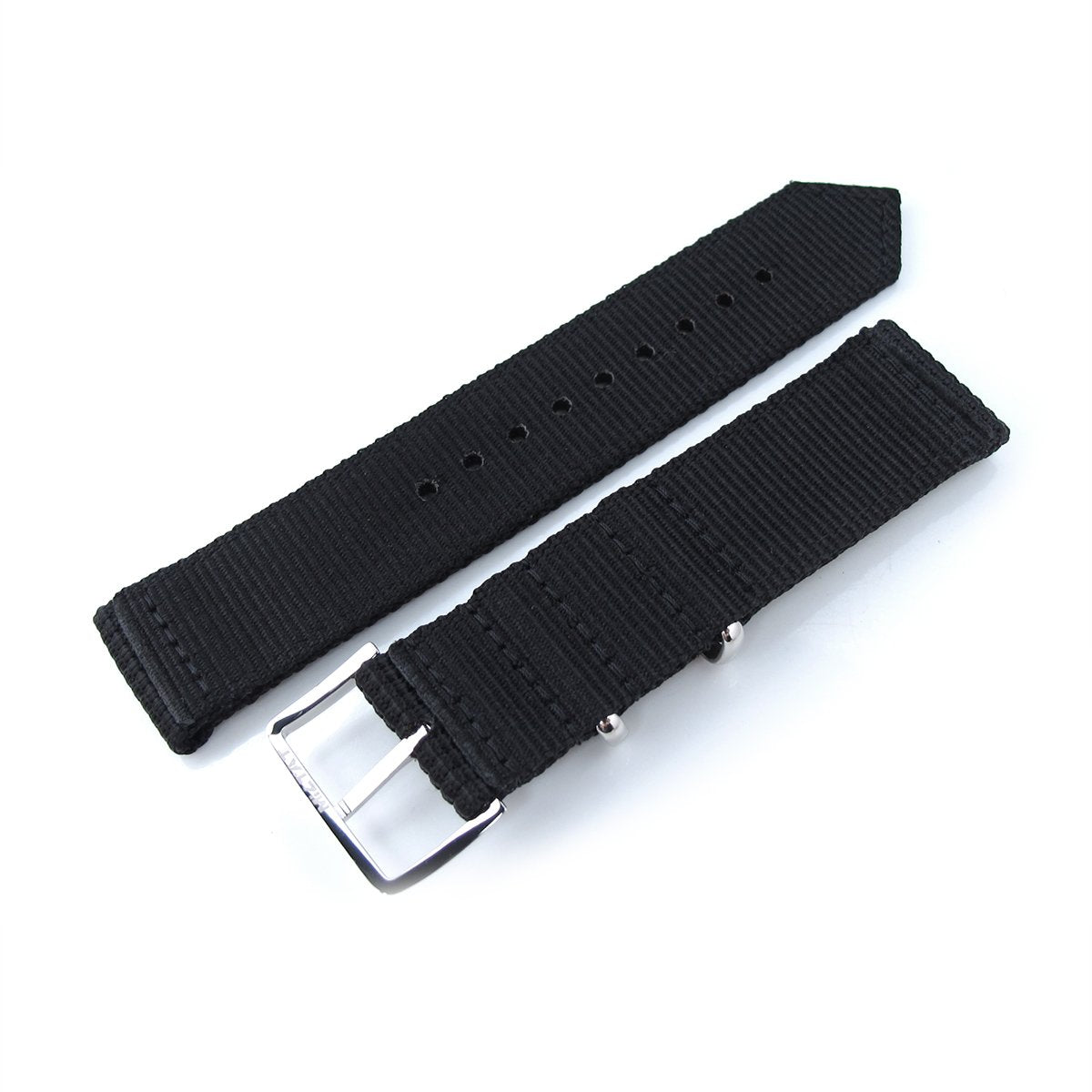 20mm, 22mm Two Piece WW2 Black 3D Nylon Armband, Polished Buckle