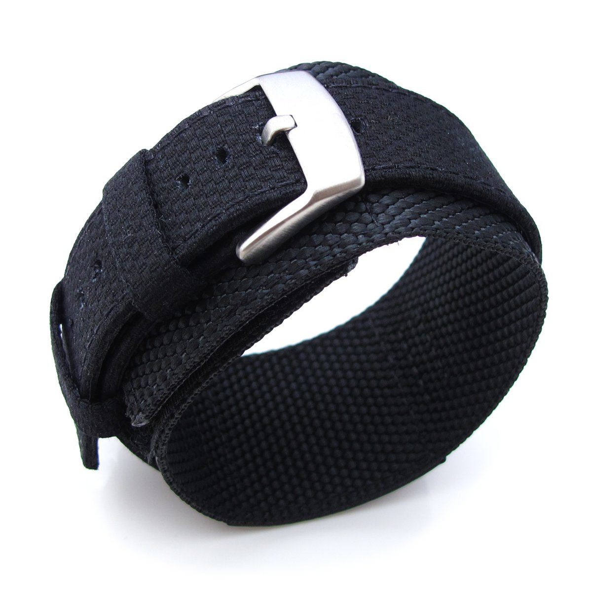 MiLTAT 21mm Double Layer Nylon Black Tactical Velcro Watch Strap