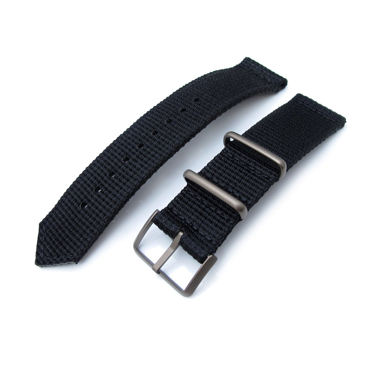 22mm Two Piece WW2 Black 3D NylonArmband, IP Bronze Buckle