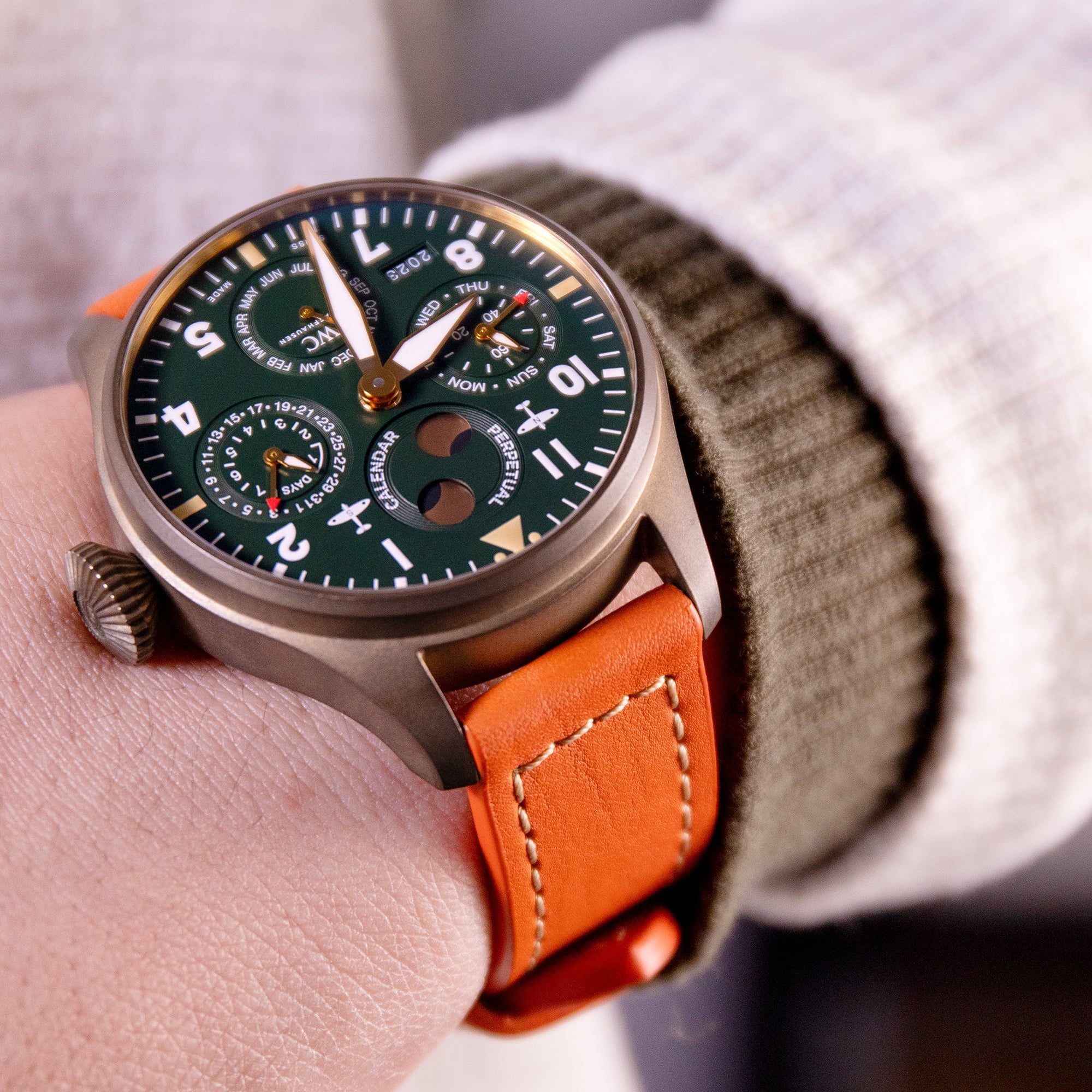 Pam Collection, Orange French Crafted Barenia Leather Watch Strap for Panerai, Beige Stitching