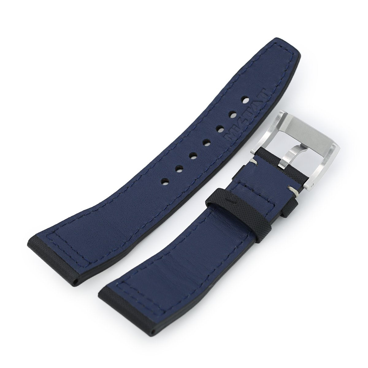 MiLTAT 22mm Pilot Black Woven Texture Watch Band, Beige Stitching, Brushed