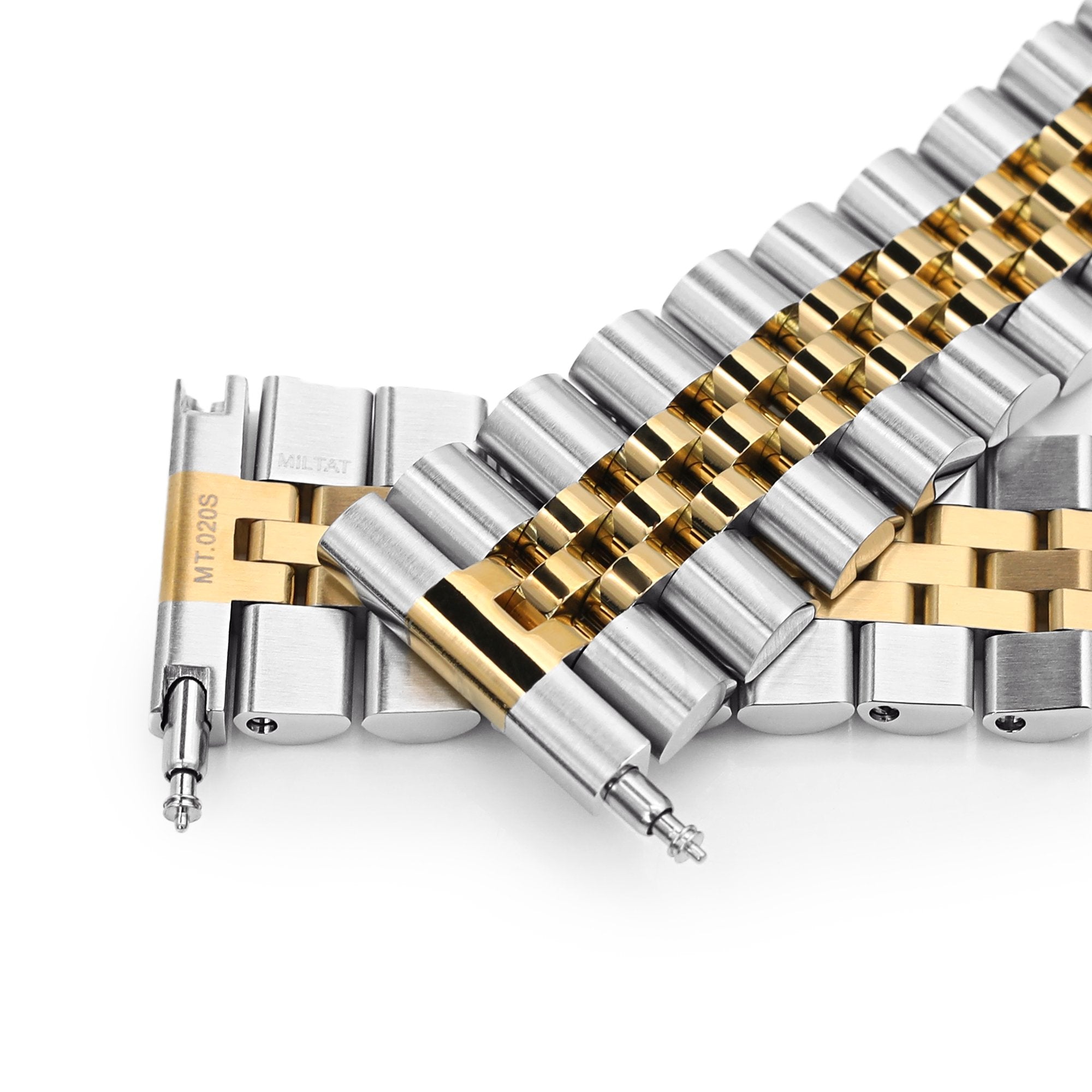 22mm Super-J Louis Watch Band Straight End, 316L Stainless Steel Two Tone IP Gold V-Clasp
