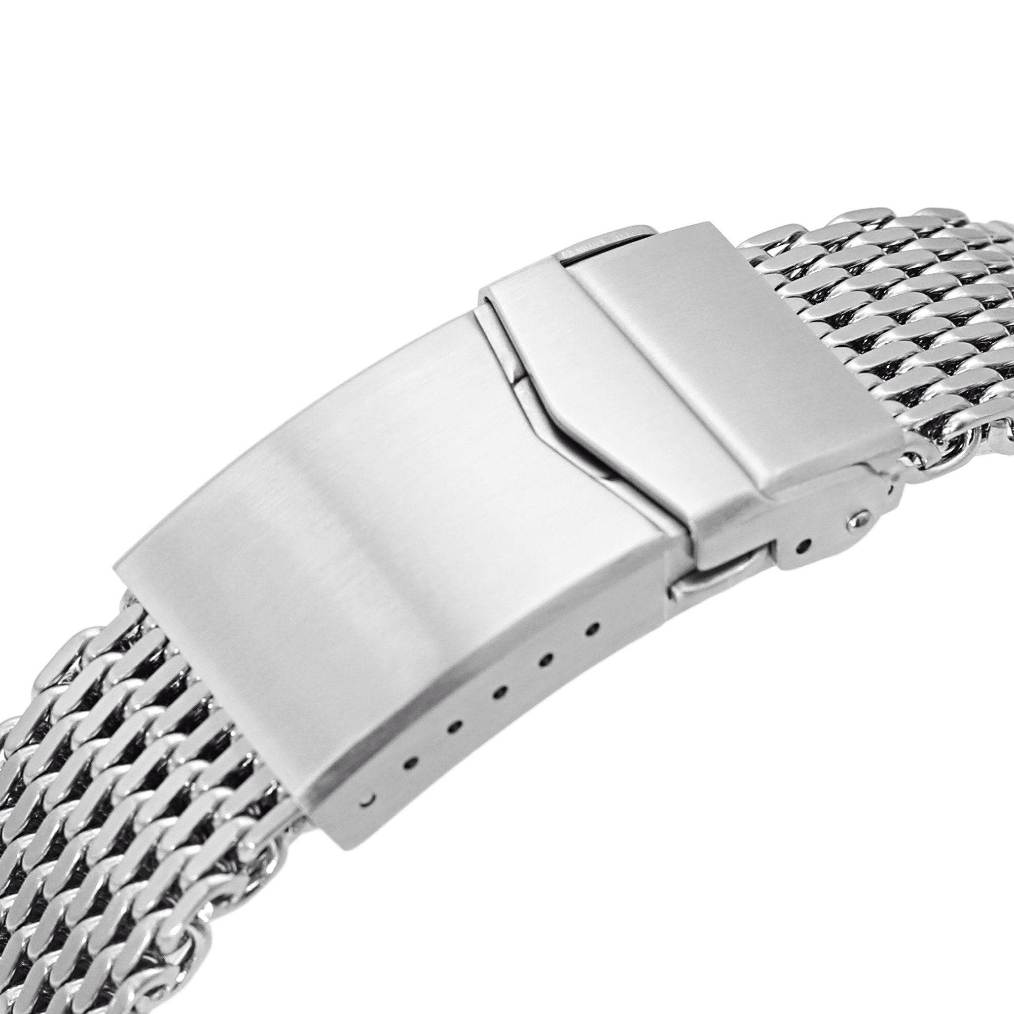 22mm Tapered "SHARK" Mesh Band Stainless Steel Watch Bracelet, V-Clasp, Brushed