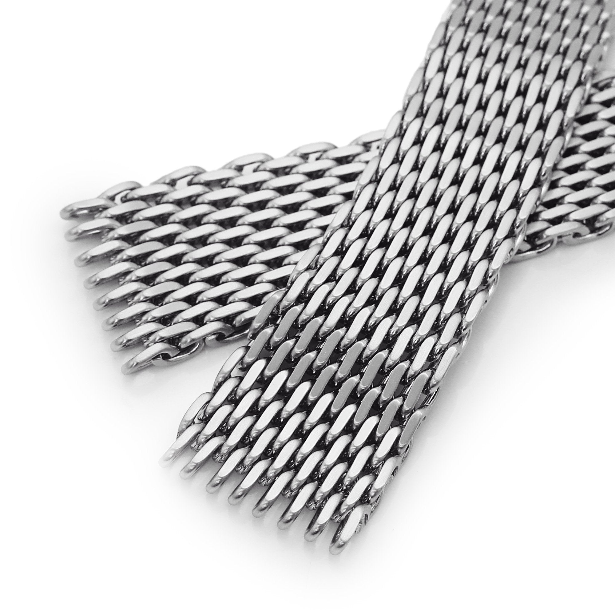 22mm Tapered "SHARK" Mesh Band Stainless Steel Watch Bracelet, V-Clasp, Brushed