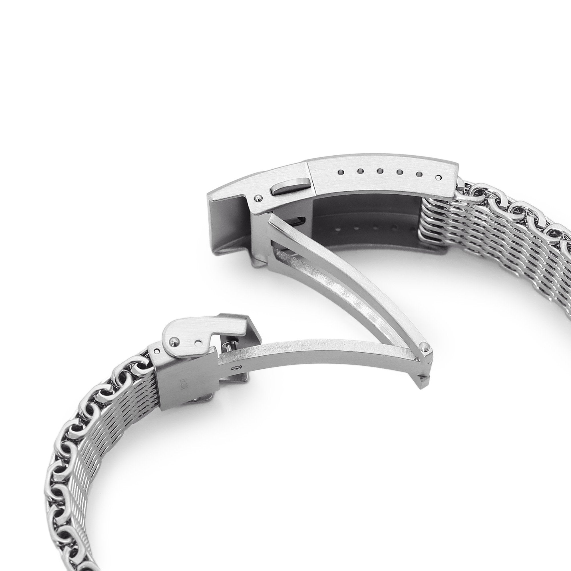 22mm Tapered "SHARK" Mesh Band Stainless Steel Watch Bracelet, V-Clasp, Brushed