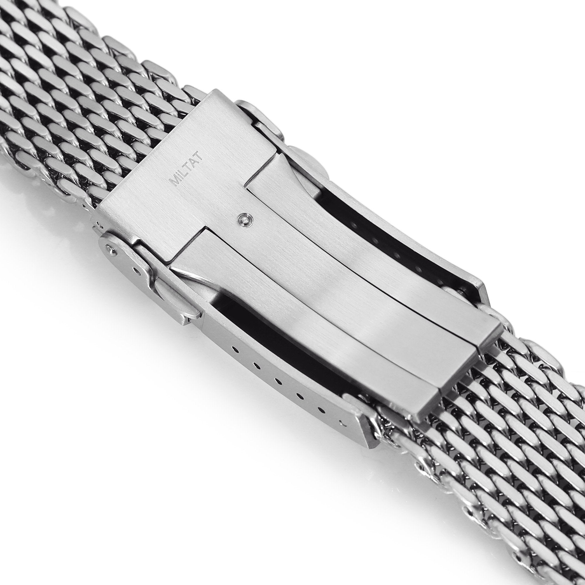 22mm Tapered "SHARK" Mesh Band Stainless Steel Watch Bracelet, V-Clasp, Brushed