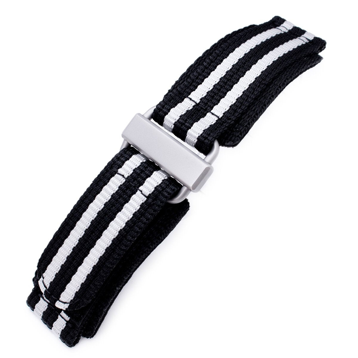 22mm MiLTAT Black & White Stripes 3-D Nylon Velcro Fastener Watch Strap, Sandblasted Buckle