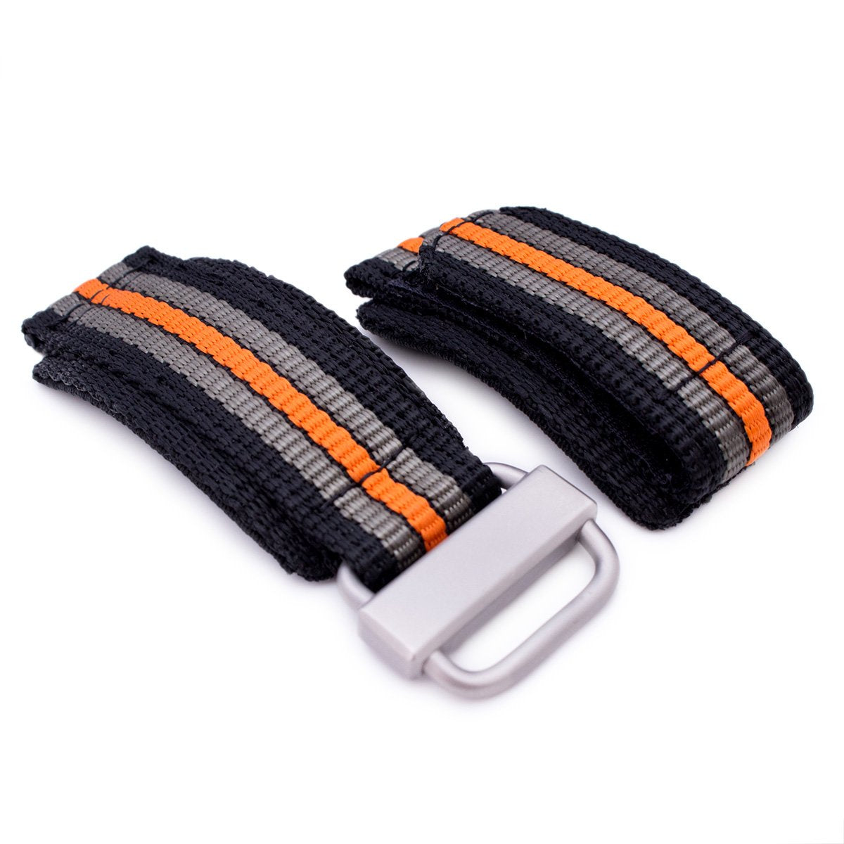 22mm MiLTAT Black, Khaki & Orange Stripes 3-D Nylon Velcro Fastener Watch Strap, Sandblasted Buckle