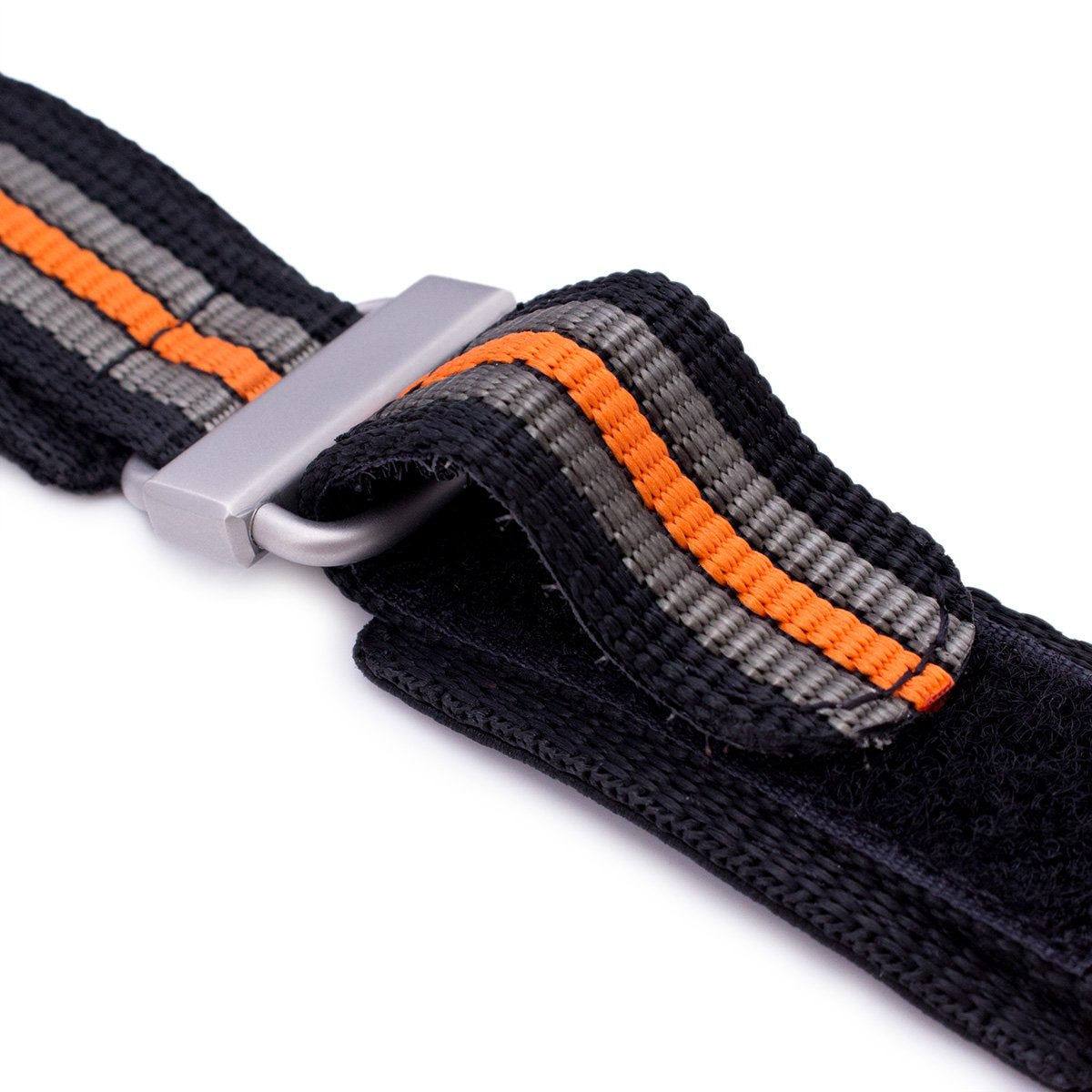 22mm MiLTAT Black, Khaki & Orange Stripes 3-D Nylon Velcro Fastener Watch Strap, Sandblasted Buckle