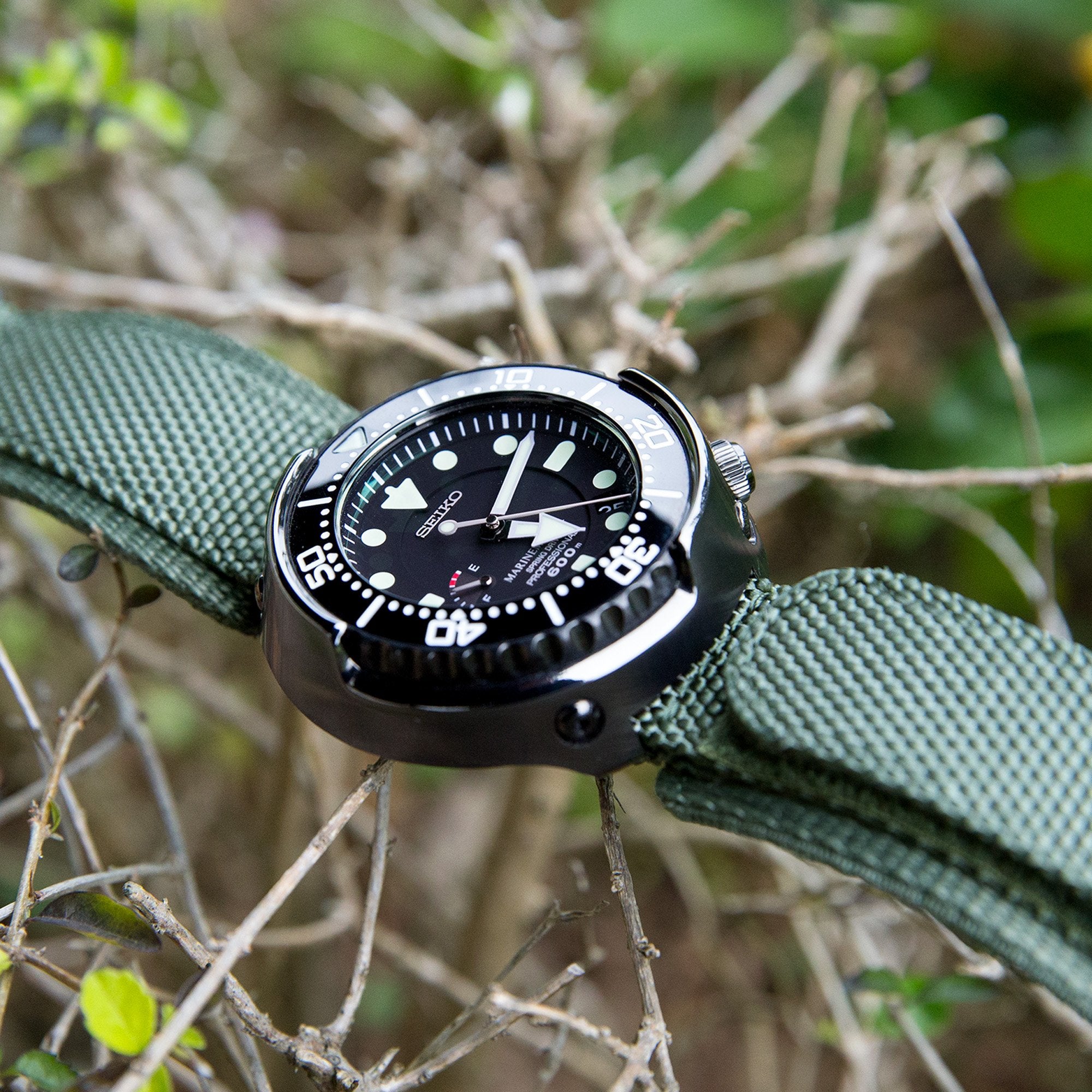 22mm MiLTAT Honeycomb Military Green Nylon Velcro Fastener Watch Strap, Brushed Stainless Buckle