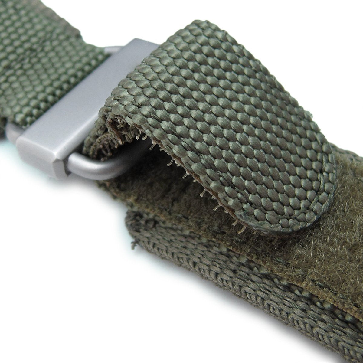 22mm MiLTAT Honeycomb Military Green Nylon Velcro Fastener Watch Strap, Brushed Stainless Buckle