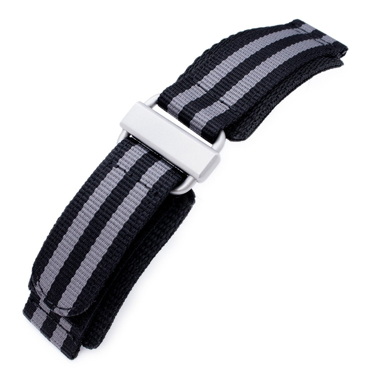 22mm MiLTAT Black & Grey NyJBB Nylon Velcro Fastener Watch Strap, Sandblasted Buckle