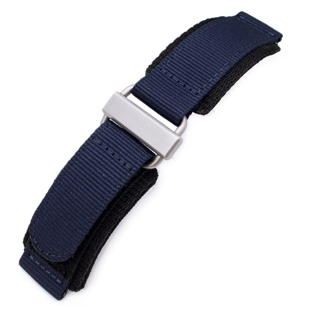 22mm MiLTAT Navy Blue Nylon Velcro Fastener Watch Strap, Brushed Stainless Buckle
