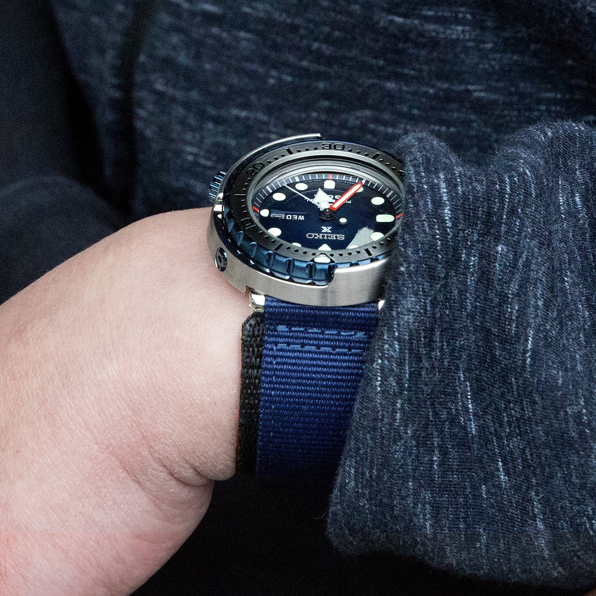 22mm MiLTAT Navy Blue Nylon Velcro Fastener Watch Strap, Brushed Stainless Buckle
