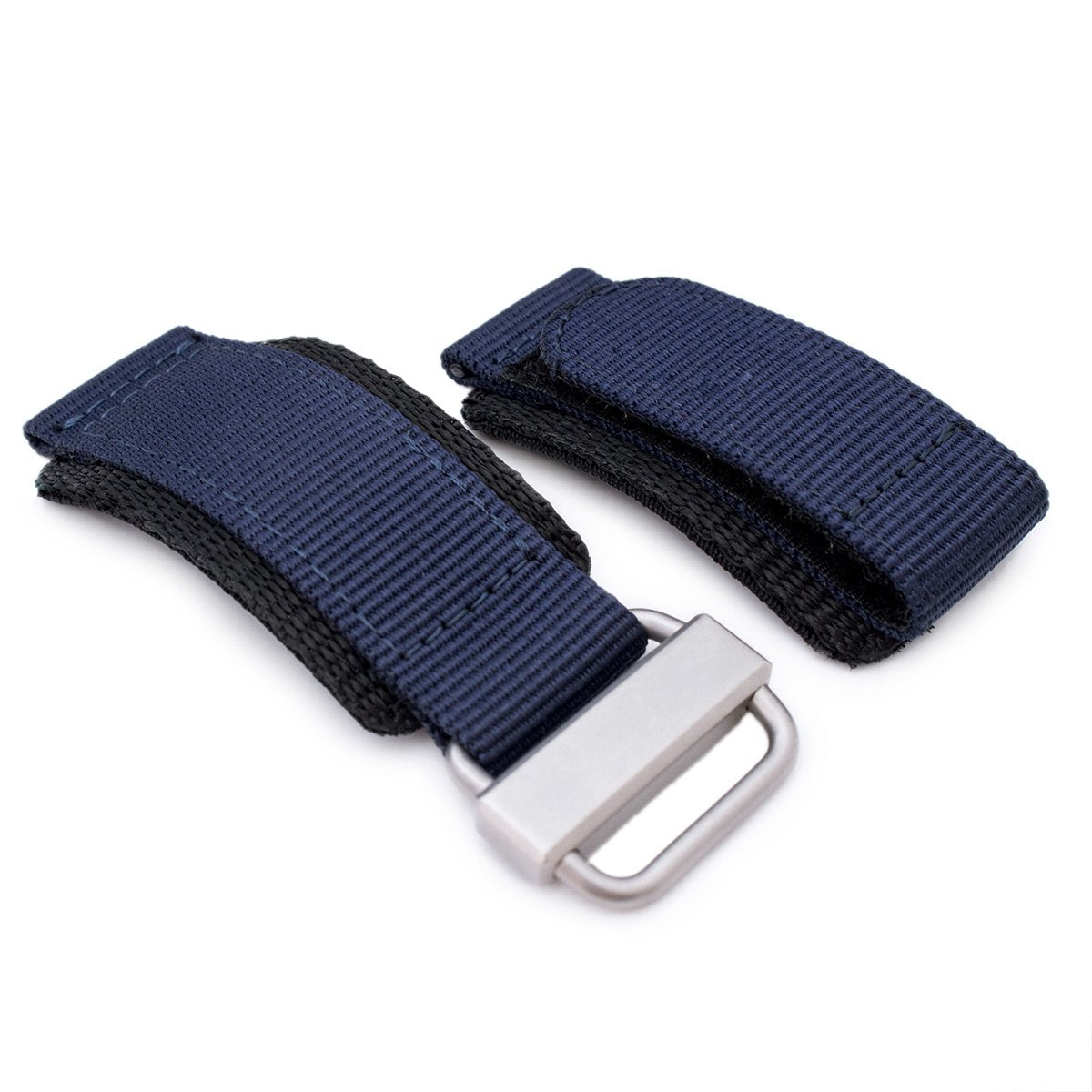 22mm MiLTAT Navy Blue Nylon Velcro Fastener Watch Strap, Brushed Stainless Buckle