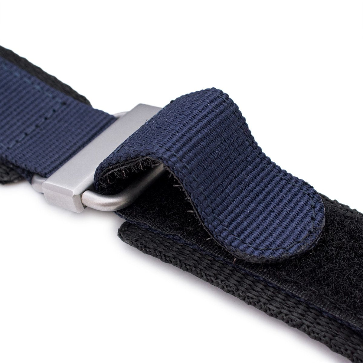22mm MiLTAT Navy Blue Nylon Velcro Fastener Watch Strap, Brushed Stainless Buckle